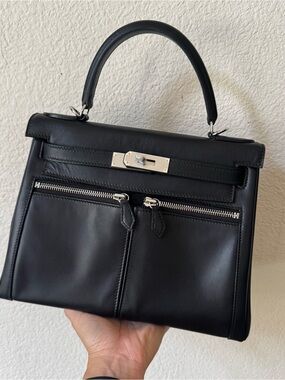 Black Silver 28 LKS KL Zipper Pocket Bag Satchel Belted Shoulder Purse